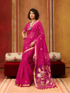 Monjolika Fashion Rani Pink Silk Blend woven Work Saree | Grocsy