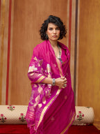 Monjolika Fashion Rani Pink Silk Blend woven Work Saree | Grocsy