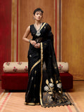 Monjolika Fashion Black Silk Blend woven Work Saree | Grocsy