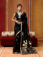 Monjolika Fashion Black Silk Blend woven Work Saree | Grocsy