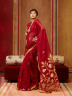 Monjolika Fashion Red Silk Blend woven Work Saree | Grocsy