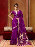 Monjolika Fashion Purple Silk Blend woven Work Saree | Grocsy