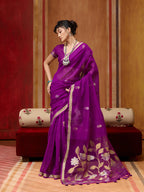 Monjolika Fashion Purple Silk Blend woven Work Saree | Grocsy