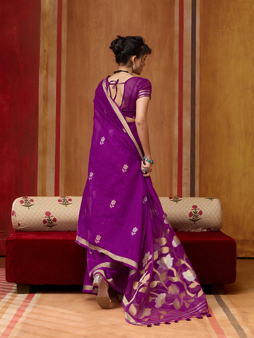 Monjolika Fashion Purple Silk Blend woven Work Saree | Grocsy