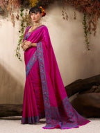 Monjolika Fashion Rani Pink woven Kanjivaram Silk Blend Saree | Grocsy