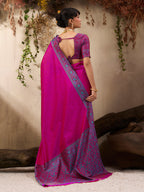 Monjolika Fashion Rani Pink woven Kanjivaram Silk Blend Saree | Grocsy