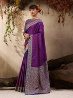 Monjolika Fashion Purple woven Kanjivaram Silk Blend Saree | Grocsy
