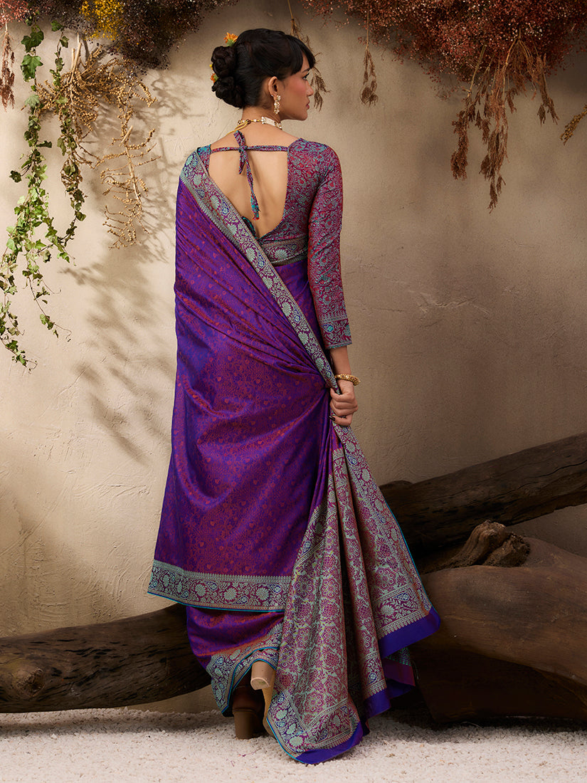 Monjolika Fashion Purple woven Kanjivaram Silk Blend Saree | Grocsy