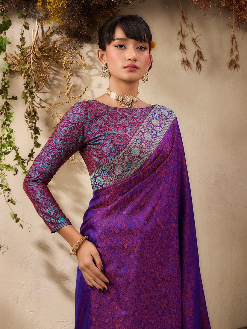 Monjolika Fashion Purple woven Kanjivaram Silk Blend Saree | Grocsy