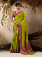 Monjolika Fashion Parrot Green woven Kanjivaram Silk Blend Saree | Grocsy