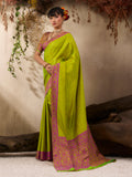 Monjolika Fashion Parrot Green woven Kanjivaram Silk Blend Saree | Grocsy