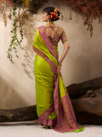 Monjolika Fashion Parrot Green woven Kanjivaram Silk Blend Saree | Grocsy