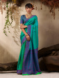 Monjolika Fashion Turquoise woven Kanjivaram Silk Blend Saree | Grocsy