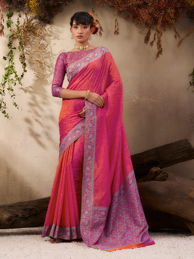 Monjolika Fashion Salmon woven Kanjivaram Silk Blend Saree | Grocsy