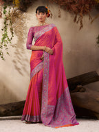 Monjolika Fashion Salmon woven Kanjivaram Silk Blend Saree | Grocsy