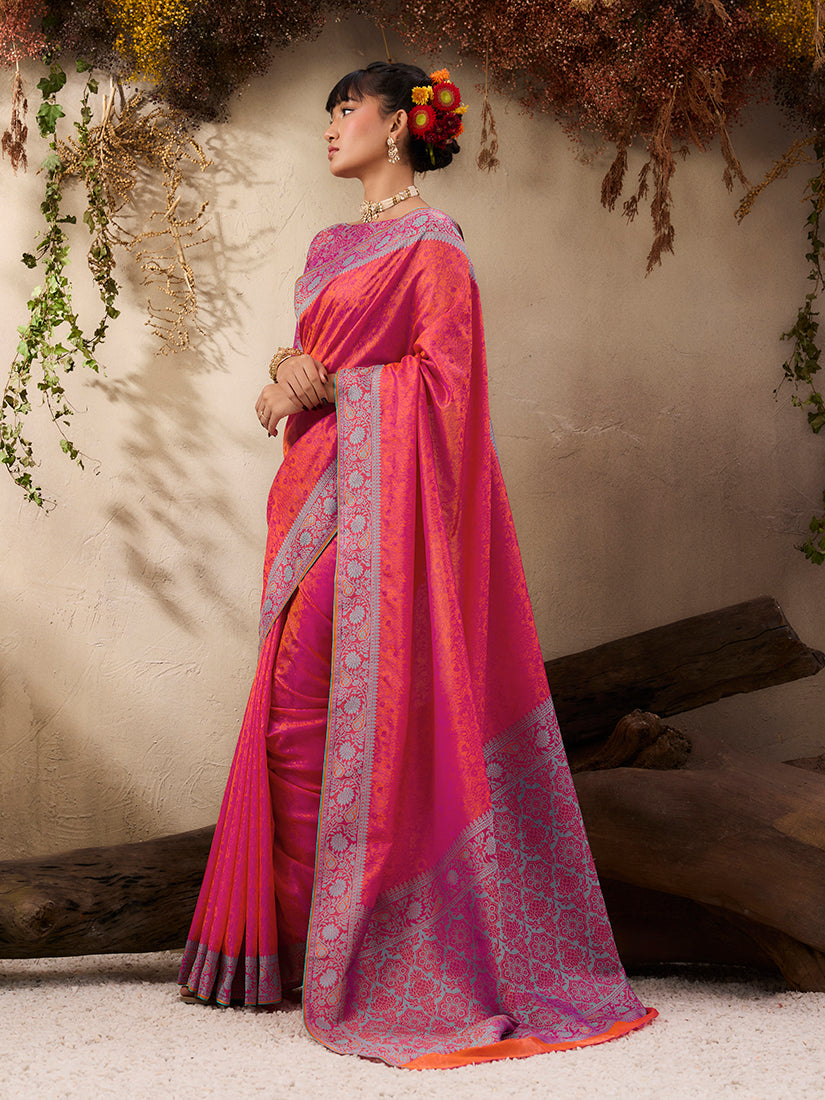Monjolika Fashion Salmon woven Kanjivaram Silk Blend Saree | Grocsy