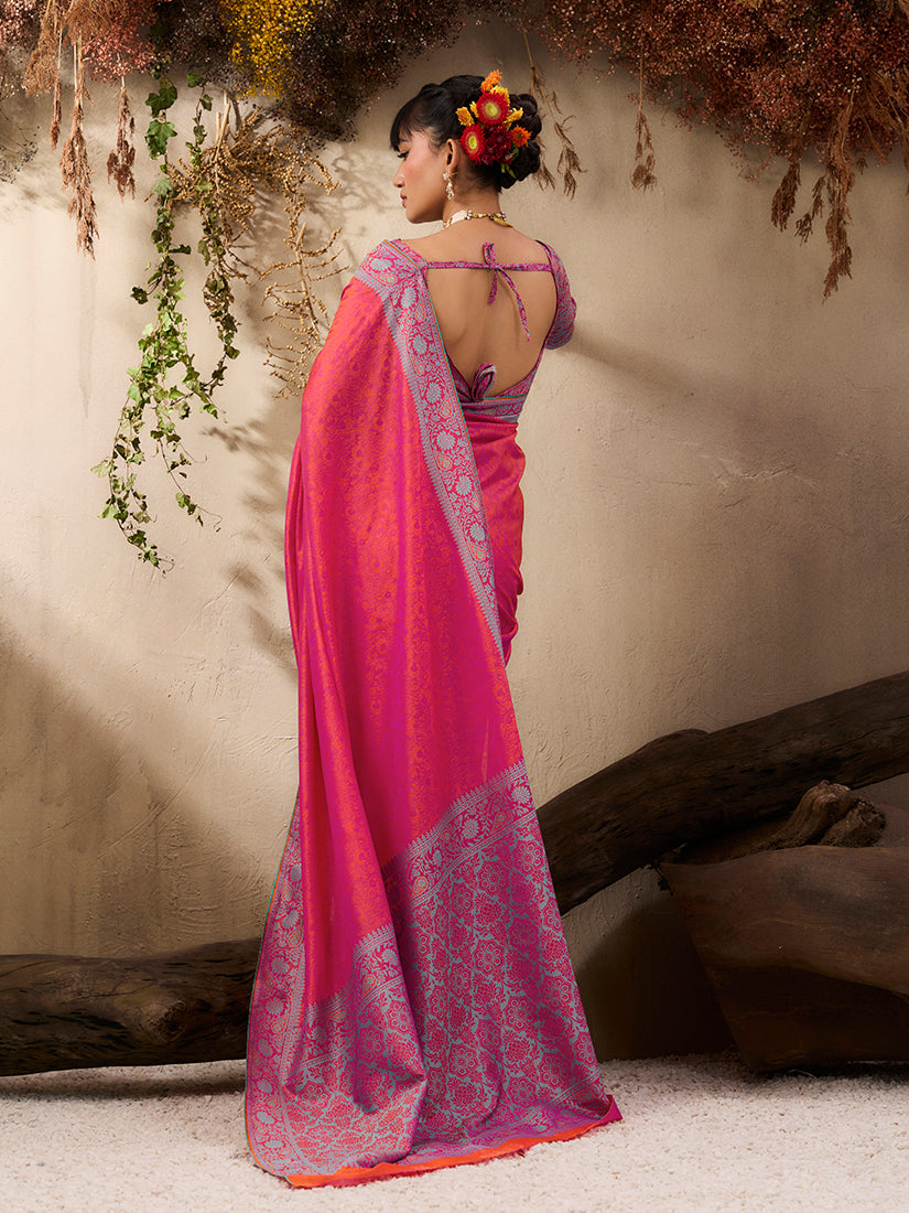 Monjolika Fashion Salmon woven Kanjivaram Silk Blend Saree | Grocsy
