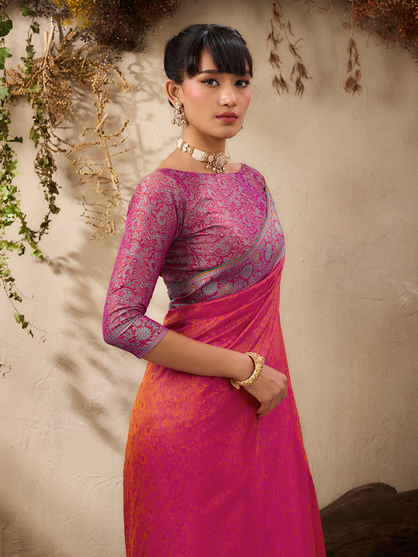 Monjolika Fashion Salmon woven Kanjivaram Silk Blend Saree | Grocsy