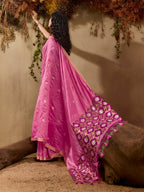 Monjolika Fashion Tussar Silk Blend woven Work Saree in Pink | Grocsy