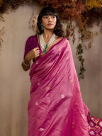 Monjolika Fashion Tussar Silk Blend woven Work Saree in Pink | Grocsy