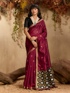 Monjolika Fashion Tussar Silk Blend woven Work Saree in Maroon | Grocsy
