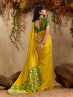 Monjolika Fashion Tussar Silk Blend woven Work Saree in Mustard | Grocsy