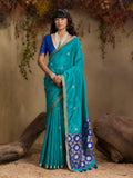 Monjolika Fashion Tussar Silk Blend woven Work Saree in Aqua Blue | Grocsy