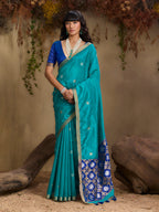 Monjolika Fashion Tussar Silk Blend woven Work Saree in Aqua Blue | Grocsy