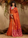 Monjolika Fashion Tussar Silk Blend woven Work Saree in Orange | Grocsy
