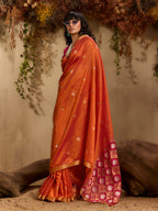 Monjolika Fashion Tussar Silk Blend woven Work Saree in Orange | Grocsy
