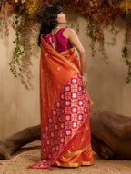 Monjolika Fashion Tussar Silk Blend woven Work Saree in Orange | Grocsy