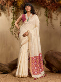 Monjolika Fashion Tussar Silk Blend woven Work Saree in Off White | Grocsy