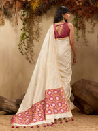 Monjolika Fashion Tussar Silk Blend woven Work Saree in Off White | Grocsy