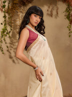 Monjolika Fashion Tussar Silk Blend woven Work Saree in Off White | Grocsy