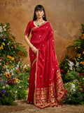 Monjolika Fashion Red Tussar Silk Blend woven Work Saree | Grocsy