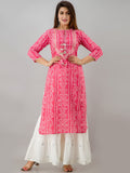 HERE&NOW Pink Tie Up Neck Bandhani Printed Gotta Patti Kurta | Grocsy