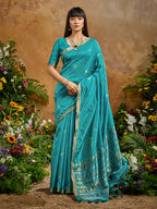 Monjolika Fashion Aqua Blue Tussar Silk Blend woven Work Saree | Grocsy