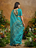 Monjolika Fashion Aqua Blue Tussar Silk Blend woven Work Saree | Grocsy