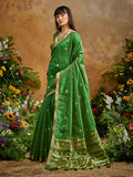 Monjolika Fashion Green Tussar Silk Blend woven Work Saree | Grocsy