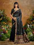 Monjolika Fashion Black Tussar Silk Blend woven Work Saree | Grocsy