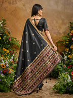 Monjolika Fashion Black Tussar Silk Blend woven Work Saree | Grocsy