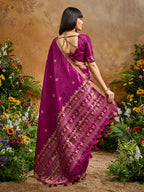 Monjolika Fashion Dark Magenta Tussar Silk Blend woven Work Saree | Grocsy