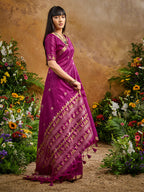 Monjolika Fashion Dark Magenta Tussar Silk Blend woven Work Saree | Grocsy