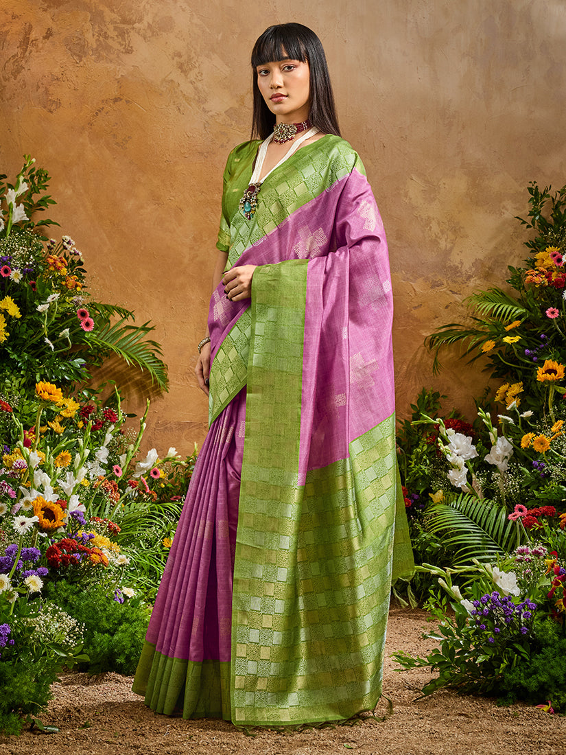 Monjolika Fashion Woven Work Silk Blend Lilac Saree | Grocsy