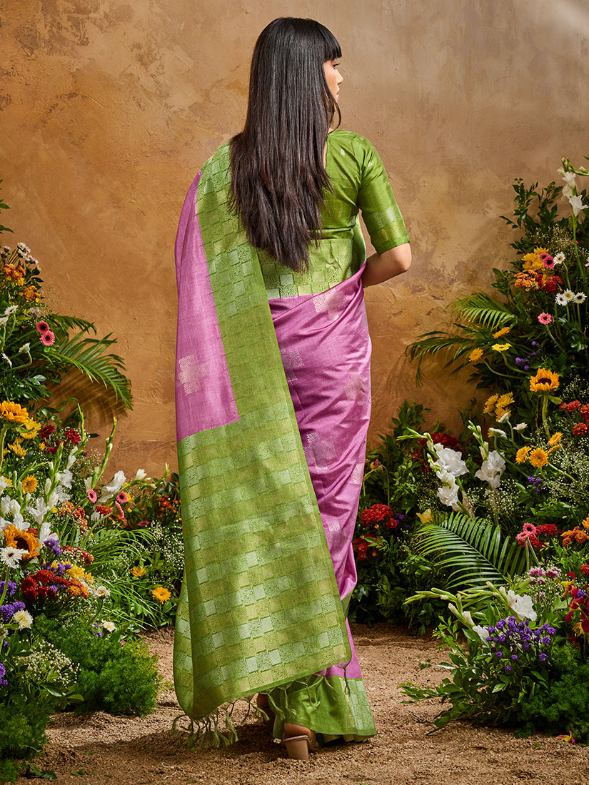 Monjolika Fashion Woven Work Silk Blend Lilac Saree | Grocsy