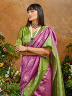 Monjolika Fashion Woven Work Silk Blend Lilac Saree | Grocsy