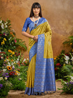 Monjolika Fashion Woven Work Silk Blend Mustard Saree | Grocsy