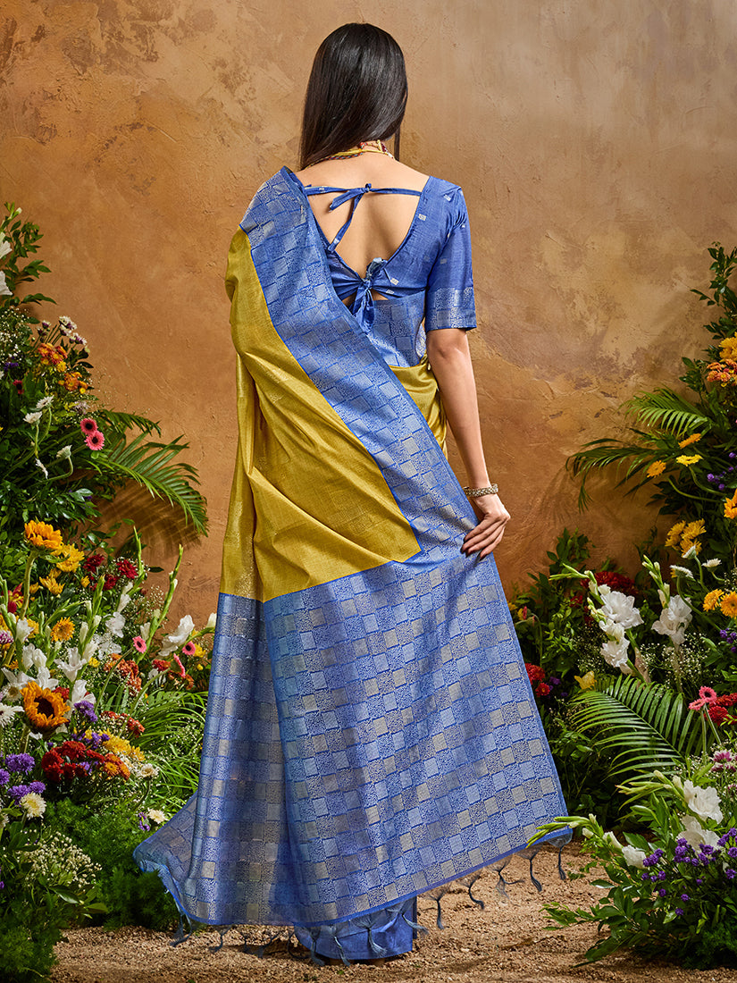 Monjolika Fashion Woven Work Silk Blend Mustard Saree | Grocsy