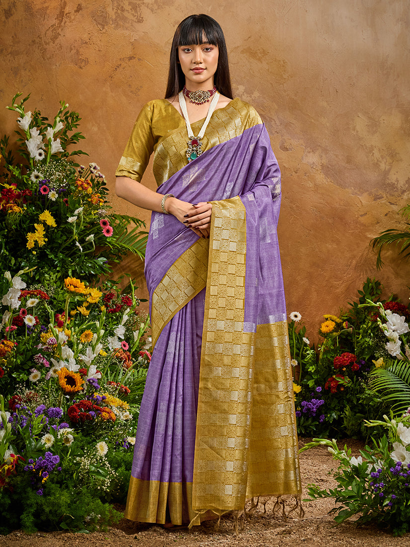 Monjolika Fashion Woven Work Silk Blend Lavender Saree | Grocsy