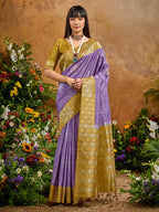 Monjolika Fashion Woven Work Silk Blend Lavender Saree | Grocsy